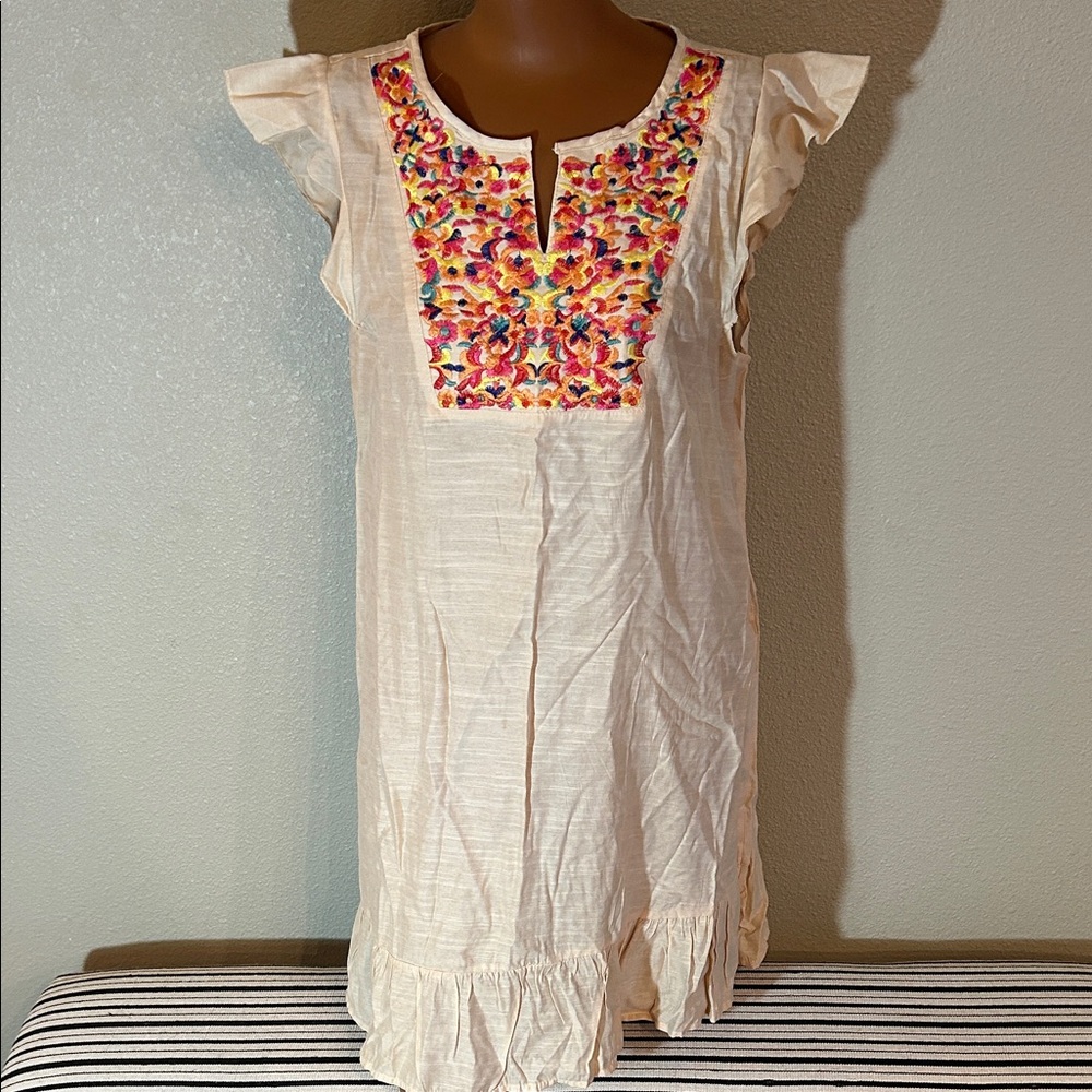 Lioness Cream Dress with Multicolor Embroidery